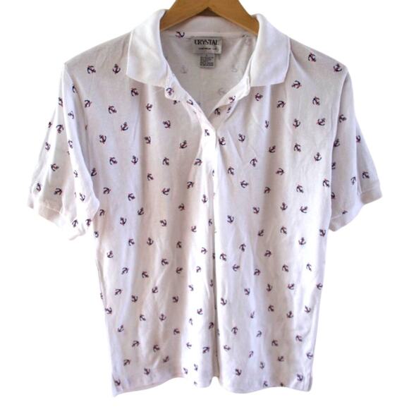 Vintage 80s White Nautical Polo Shirt L Coastal Sailor Preppy Cape Cod Nantucket - Picture 1 of 7